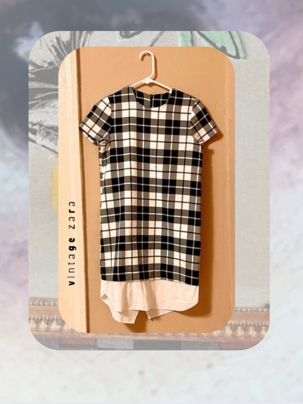 Zara Black & White Plaid Checkered Short Sleeve Shirt Dress Top